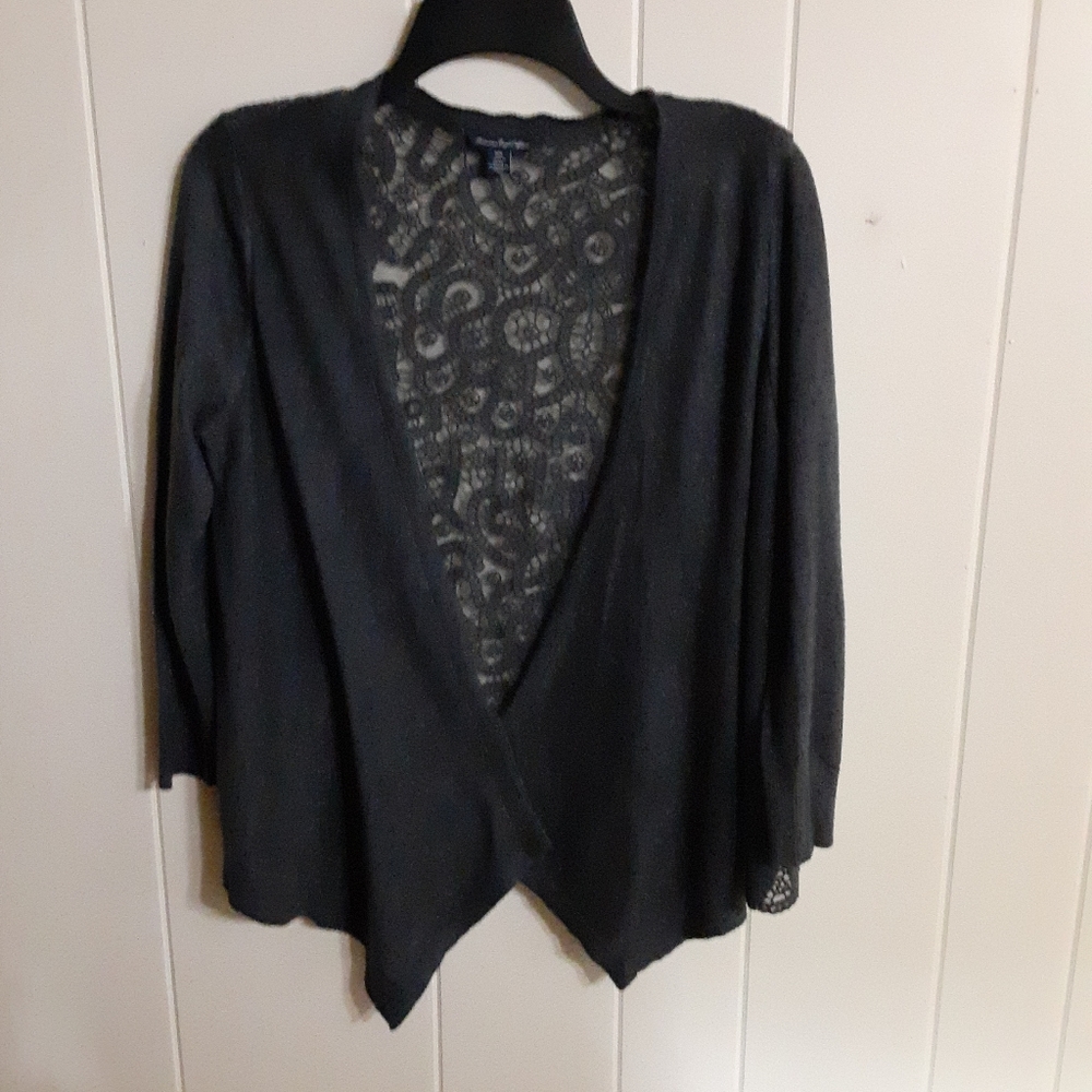 American Eagle womens M sweater cardigan crocheted back mid length 3/4 sleeves